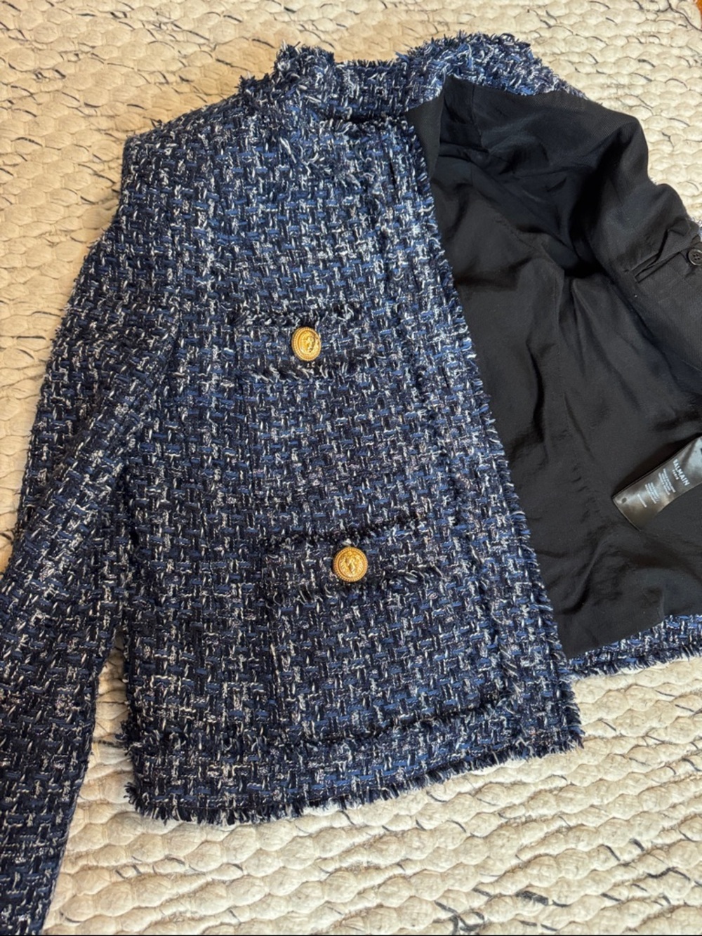 Balmain Dark Navy Bouclé Tweed Jacket with Gold Buttons - Picture 8 of 8